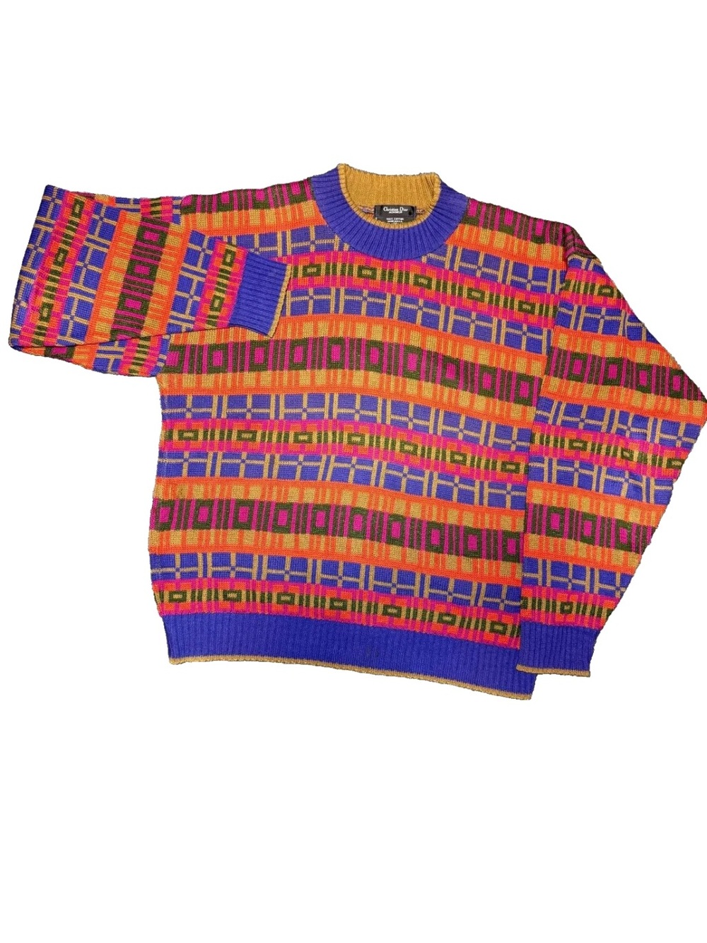 Christian Dior Monsieur Vintage Geometric Knit Sweater Cotton Mens Size M Oversi